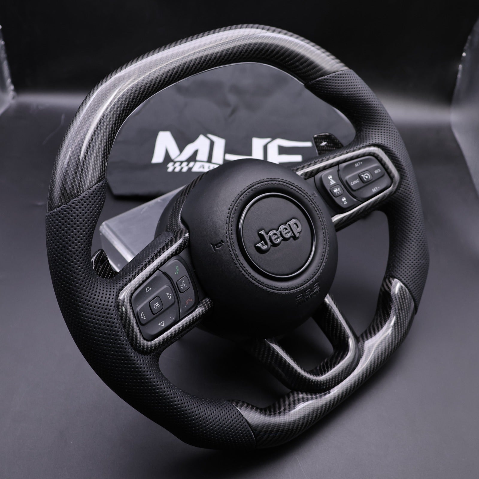 2018-2024 JT / JL “Black Accent ” Gloss Carbon 392 Jeep Wrangler Steering Wheel