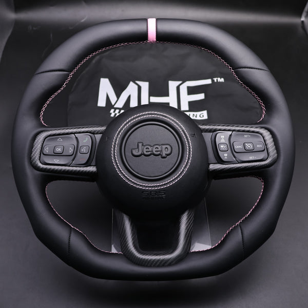 2018-2024 JT / JL “Pink Accent Stitching Matte Carbon Jeep Wrangler Trim Steering Wheel