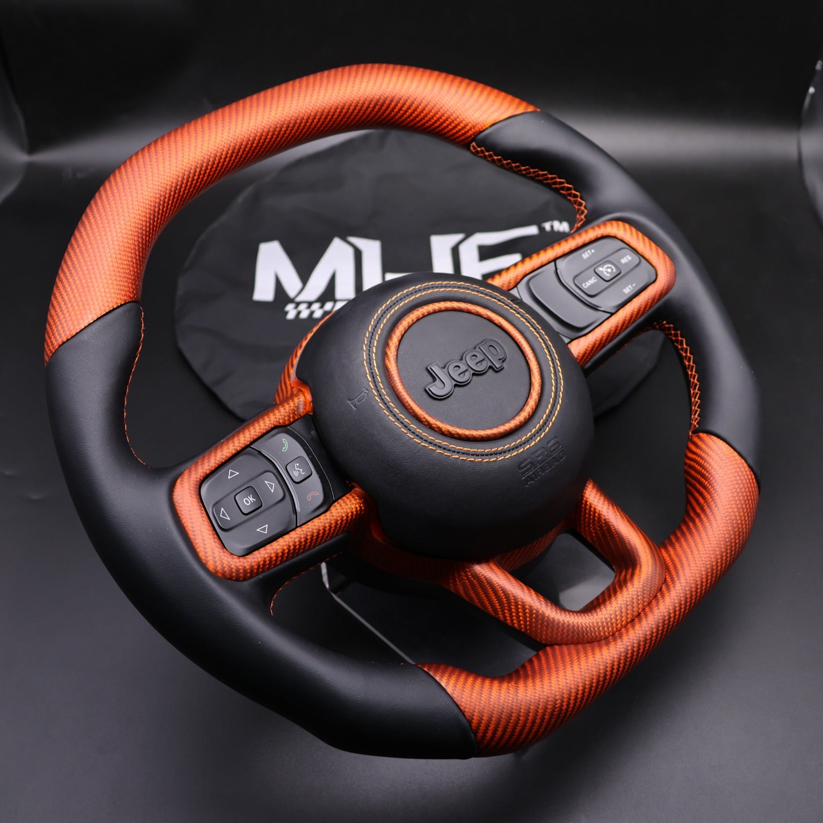 2018-2024 JT / JL “Orange Matte Carbon Jeep Wrangler Steering Wheel