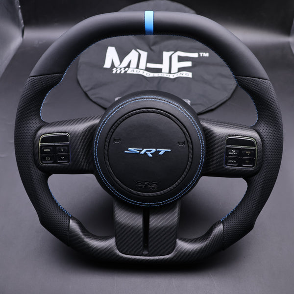 2011-2017 JK Wrangler Carbon Black Leather Blue Accent Steering Wheel