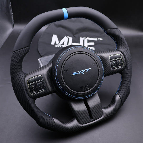 2011-2017 JK Wrangler Carbon Black Leather Blue Accent Steering Wheel