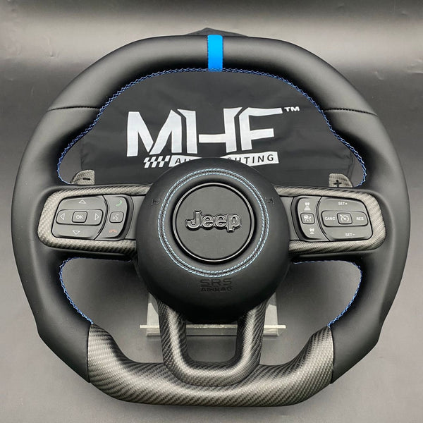 2018-2024 JT / JL “Light Blue Matte Carbon” Jeep Wrangler Steering Wheel