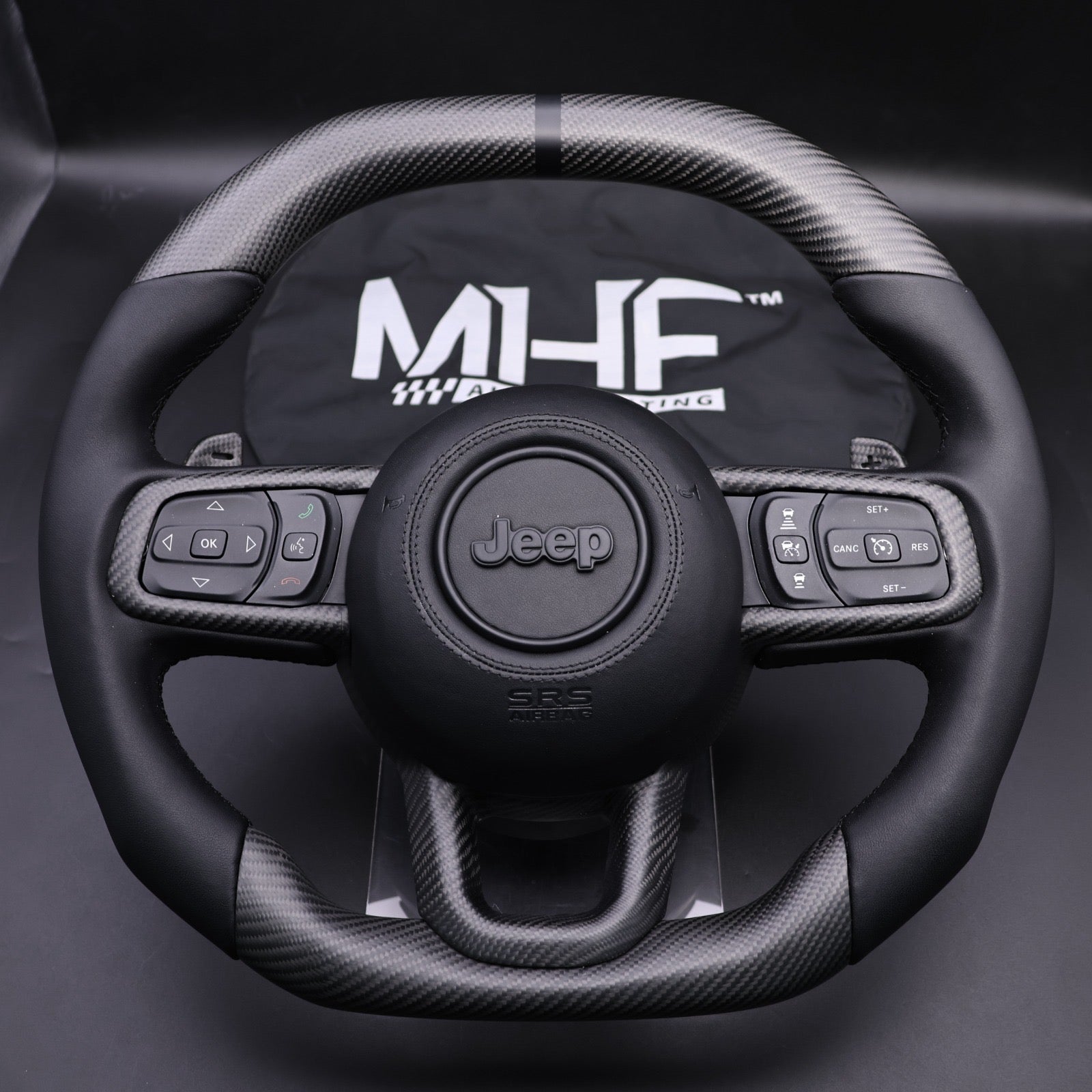 2018-2024 JT / JL “Black Accent Matte Carbon Jeep Wrangler Steering Wheel