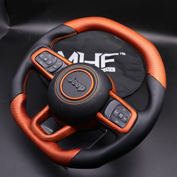 2018-2024 JT / JL “Orange Matte Carbon Jeep Wrangler Steering Wheel