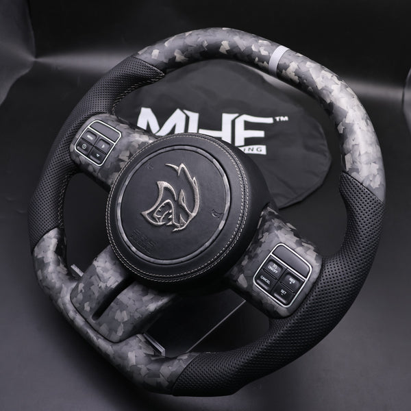2011-2017 JK Wrangler Forged Carbon Black Leather Grey Accent Steering Wheel