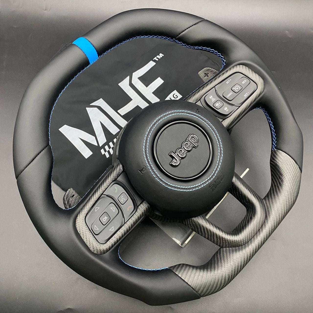 2018-2024 JT / JL “Light Blue Matte Carbon” Jeep Wrangler Steering Wheel