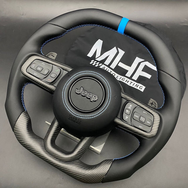 2018-2024 JT / JL “Light Blue Matte Carbon” Jeep Wrangler Steering Wheel