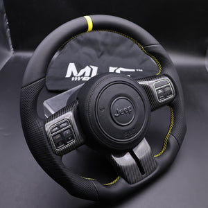 2011-2017 JK Wrangler Black Leather Yellow Accent Carbon Steering Wheel